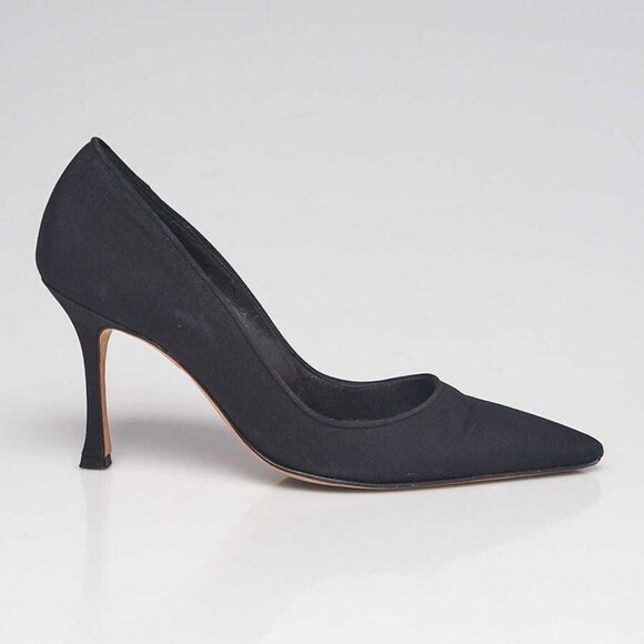 Manolo Blahnik Black Crepe De Chine 90 Pointed Toe Pumps Size 5/35.5 - Picture 3 of 5